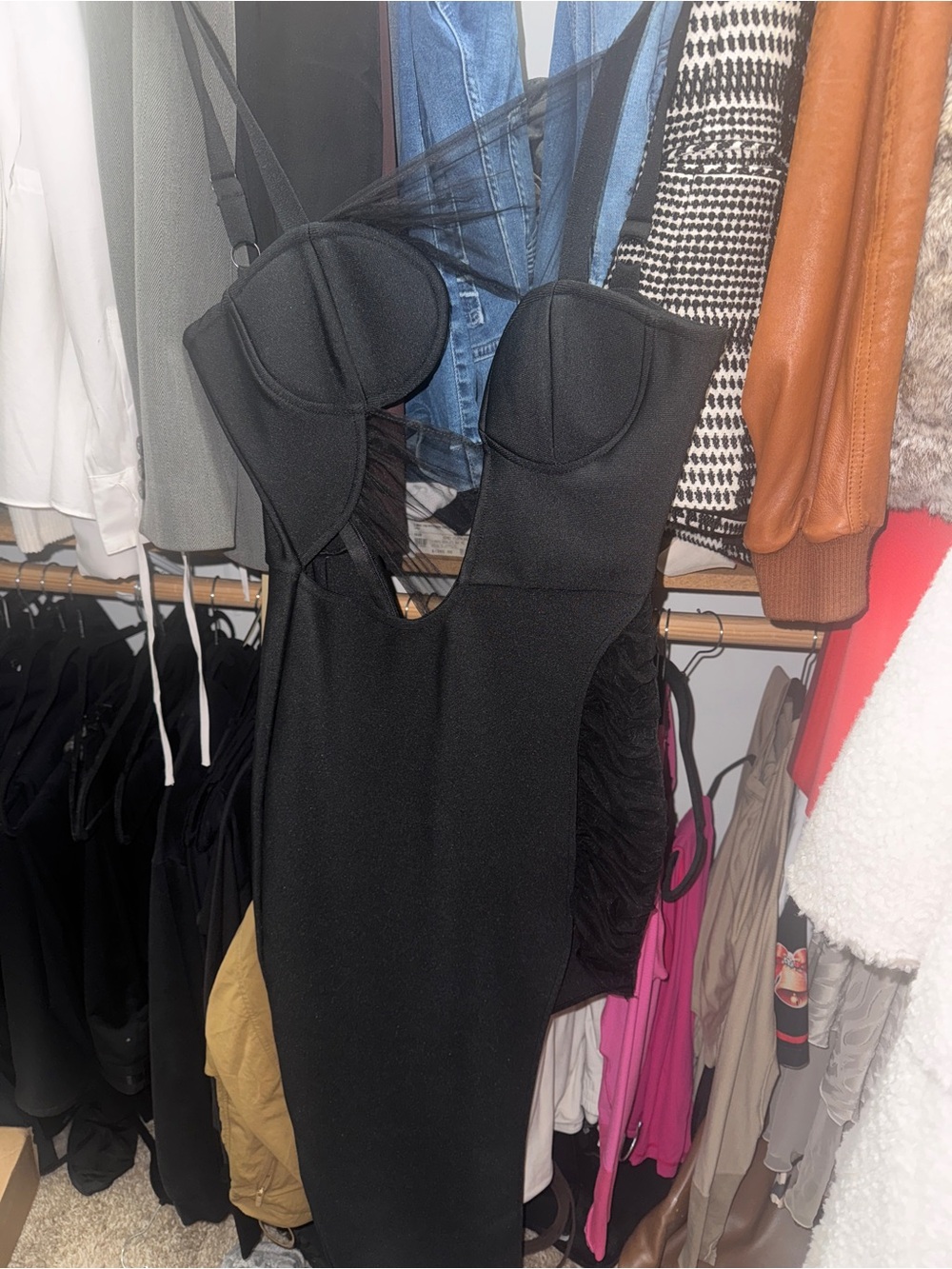 Strapless Black Bodycon Dress with Structured Bust